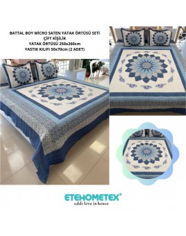 ETEHOMETEX ÇİFT KİŞİLİK KAPİTONELİ YATAK ÖRTÜSÜ SETİ GLORİA MAVİ 8696474231892